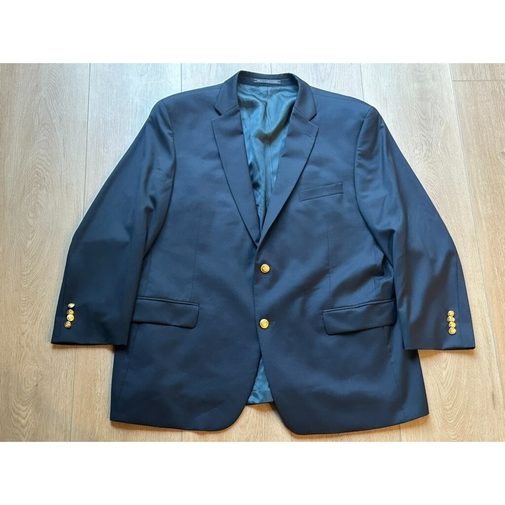Patrick James Wool Classic Navy Coat Blazer 46R Custom Buttons Coat of‎ Arm Read